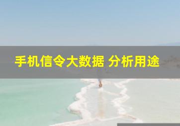 手机信令大数据 分析用途